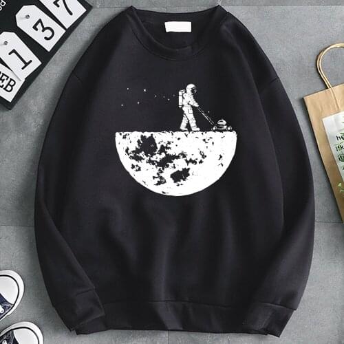 Astronaut In Space Print Fleece Sweatshirts Man Loose Pocket Autumn New Crewneck Pullover Hip Hop Punk Style Hooded Hoodie Mens