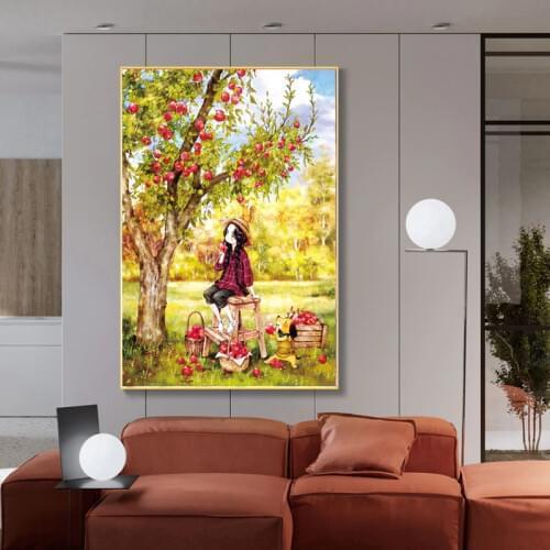 Apple Girl Cross stitch kits Needlework Sets With Printed Pattern,11CT-Canvas for Home Decor Painting,Comics Full Embroidery