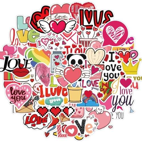 50PCS Valentines Day I Love You Stickers Gift For Lovers To DIY Guitar Motorcycle Skateboard Car Laptop Fridge Decal Sticker