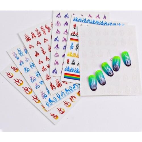 6Sheets Flame Nail Decals 3D Holographic Nail Art Stickers Laser Reflection Fire Flame Decals Adhesive Flame Nail Foil Stickers