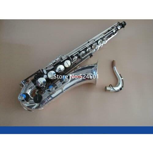 New Brand Tenor Bb Tune Saxophone Silver and Black Nickel Surface Musical Instruments Sax With Case Mouthpiece