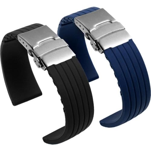 Silicone Rubber Watch Strap Band Deployment Buckle 16mm to 24mm For Armani Omega Rolex Casio WatchArmani Omega Rolex Casio Watch
