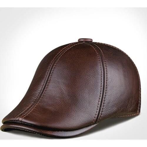 100% real Genuine leather hat male quinquagenarian hat cowhide casual beret cap autumn and winter forward cap