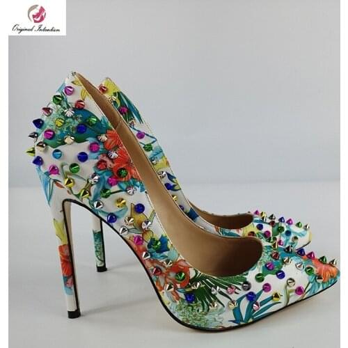Women Pumps Fashion Party Heels Pointed Toe Thin Heels Rivet multicolor Heel Height 12-13cm Original Intention Size 35-45