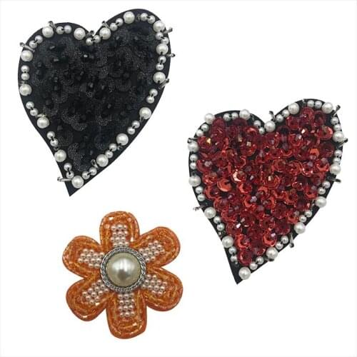 Love Heart Sun Flower Rhinestone Beaded Patches for Clothes Sew on Beaded Applique Clothes Shoes Bags DIY Accessories