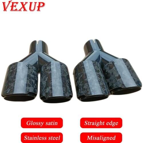 VexUp 1 Pair Universal Forged Dual Misaligned Rear Tail Exhaust Pipe Muffler Tip Exhaust Nozzle Stright Edge Glossy Black