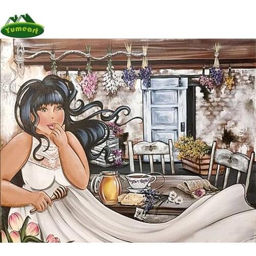 Yumeart 5D DIY Diamond Painting by Number Fat Woman Needlework Rhinestones Diamond Embroidery Mosaic Cross Stitch Christmas Gift