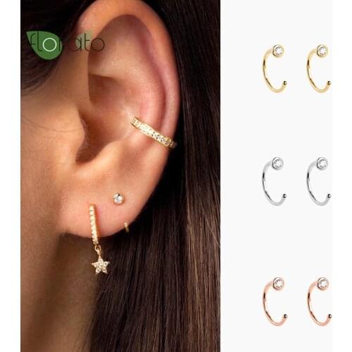 925 Sterling Silver Geometry Line Stud Earrings for Women Round CZ Crystal Zirconia Prevent Allergy Earrings Teens Girls Jewelry
