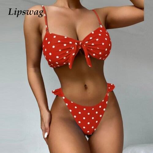 Women Bikini Suit Two Piece 2021 Summer Push-Up Bow Printed High Waist Swimsuit Monokini Bandage Beachwear Swimwear Bathing Suit