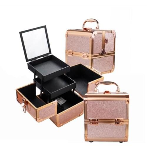Rose Gold Women Mini Portable Makeup Cosmetics Vanity Carry Case
