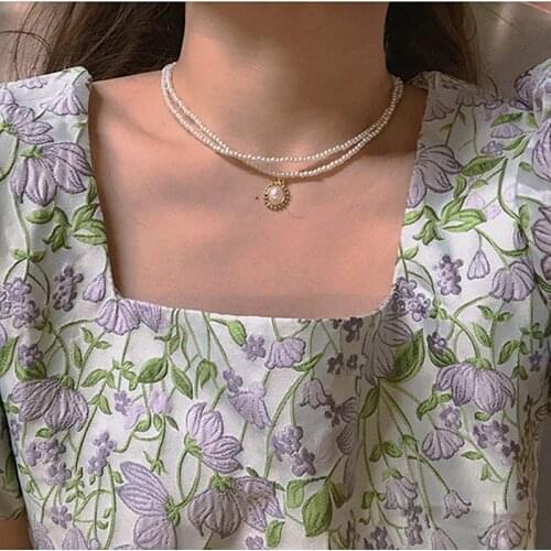 New Beads Womens Neck Chain Kpop Pearl Choker Necklace Gold Color Goth Chocker Jewelry On The Neck Pendant 2021 Collar For Girl