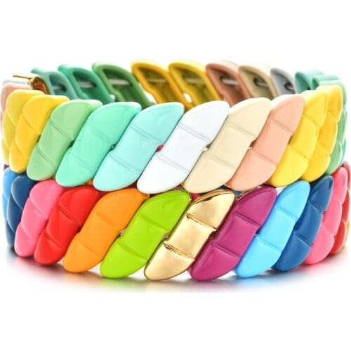 ZMZY New Shape Stretch Bohemia Enamel Colorful Painted Rainbow Tila Bracelet Fashion Stackable Elasticity Friendship Bangle