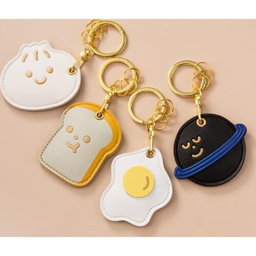Student Campus Badge Card Holders with Keychain Kawaii Cartoon Fried Egg Planet Bus ID Card Protection Cover Couple Gift