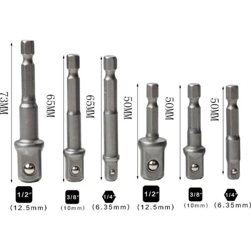 3 Pcs/Set 1/4" 1/2" 3/8" Hex Wrench Square Head Sleeve Extension Bar Power Drill Bit Socket Adapter Electric Screwdriver Kit