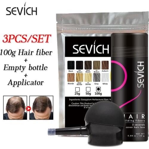 3PCS/SET Sevich Refill Bag Hair Building Fiber Powder Sets 25g Empty Bottle with Nozzle 100g Keratin Thickening Hair Fibers
