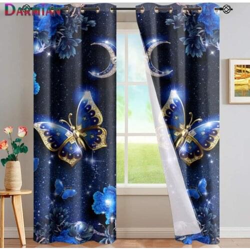 DARMIAN 3D Butterfly Animal Blue Design Window Treatment Curtain Full Shading Panel Thermal Insulated Blackout Bedroom Curtain