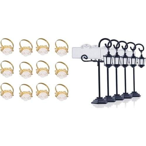 5 PCS Streetlight Shape Wedding Party Place Card Holder with 12Pcs Resin Napkin Ring Table Kitchen Serviette Holder