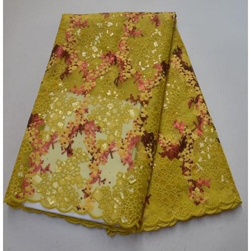 African lace fabric 2019 high quality lace yellow embroidered french tulle sequins lace trim Birdal Nigerian organza lace fabric