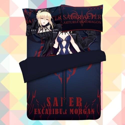 Anime Cartoon Fate Saber Alter/Artoria Pendragon Quilt Cover Bedding Set With Pillow Cases Bed Sheet Duvet Cover Set 4pc