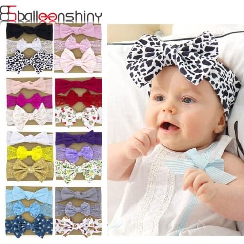 Balleenshiny 3PCS Cute Rabbit Ear Baby Headband Lace Bow Elastic Haarband Baby Girls Headbands Children Turban Hair Accessories
