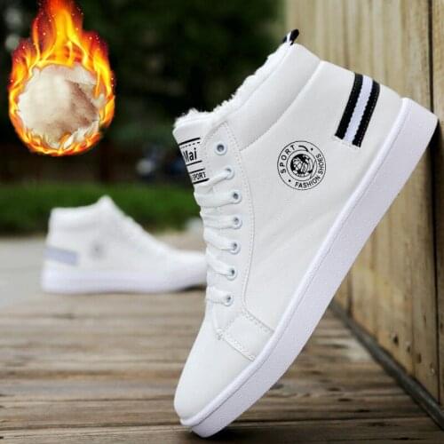 White Sneakers Ankle boots For Men Winter Plush Boots Leather Shoes Comfortable Sneakers Boys Waterproof Snow Boots 2020