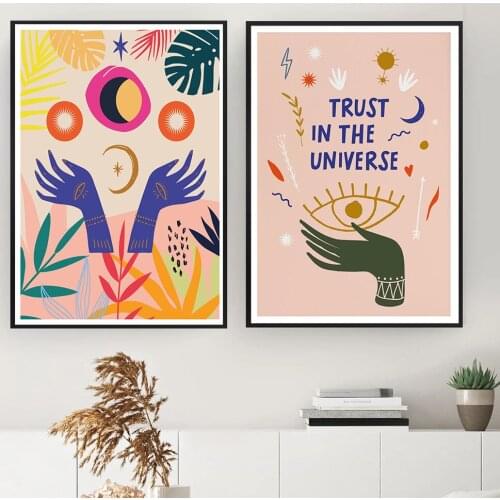 Bohemian Motivational Quote Poster Trust In The Universe Witch Canvas Painting Abstract Wall Pictures for Living Room Home Decor