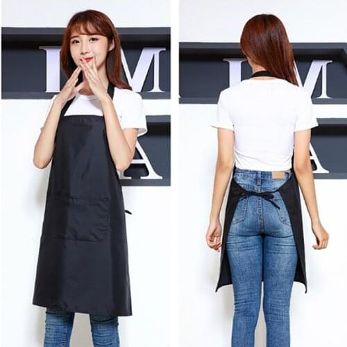 Black Solid Color Kitchen Cleaning Women Apron Waterproof PVC Cloth Classic Design Work Apron With A Big Pocket
