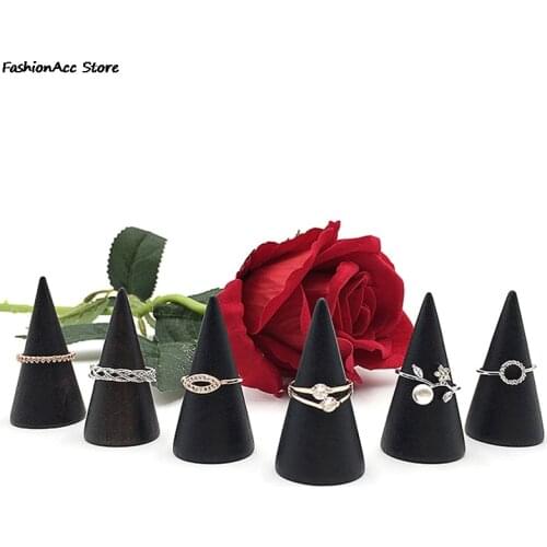 Wooden Ring Holder Display Cone Rack Finger Ring Jewelry Stand Storage Organizer