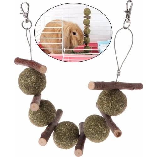 Pet Hamster Teeth Grinding Toys Rabbit Tree Branch Grass Ball Hanging Cage Toy Small Animal Supplies C42