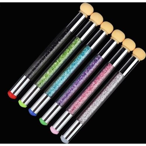 Double Head Nail Brush Gradient Sponges+Silicone Nail Art Brushes Acrylic Gel Glitter Powder Pen Picking Dotting Tools Manicure