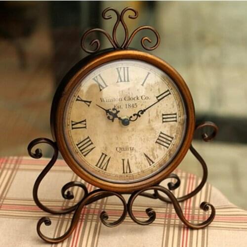 Round Metal Decor Vintage Desk Clock Living Room Shabby Chic Vintage Style Table Clock Retro Reloj De Mesa Old Clock BW50ZZ