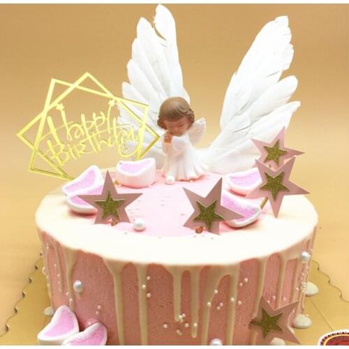 Latex angel boy girl Cake Decoration Feather cake topper picks Wedding Happy Birthday cake Topper baby shower boy babyshower