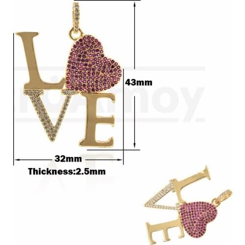 Micro-Pave LOVE Necklace Pendant Charm Gift To Her DIY Jewelry Necklace Accessories 32x43x2.5mm