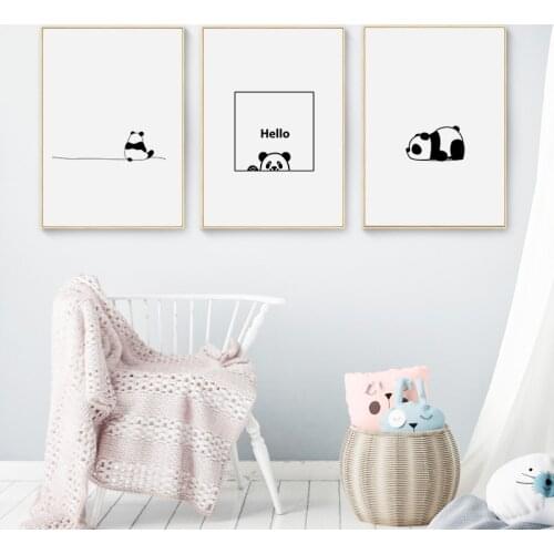Cartoon Curious Panda Drawing Canvas Posters Nursery Wall Art Prints Paintings Lovely Animal Pandas Picture Home Room Decoration