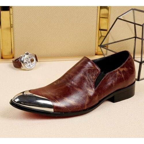 New Fashion Handmade Men Party Shoes Brown Genuine Leather Business Shoes Office Formal Dress Brogue Shoes Zapatilla Hombre