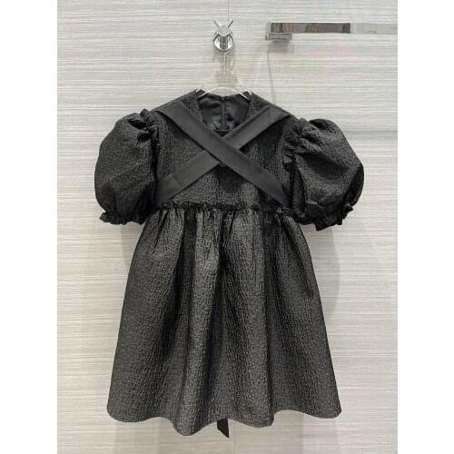 Brand New Retro Luxury Jacquard Dress Women 2021 Spring O-neck Puff Sleeve Mini Dresses High-end Design Bandage Black Ball Gown
