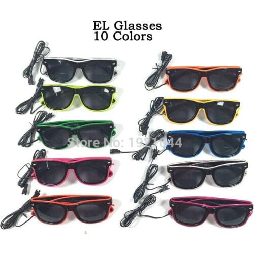 Wholesale 20pieces EL Wire Glowing Glasses with dark lens Fashion Glow Party Decoration with DC-3V Steady on Driver