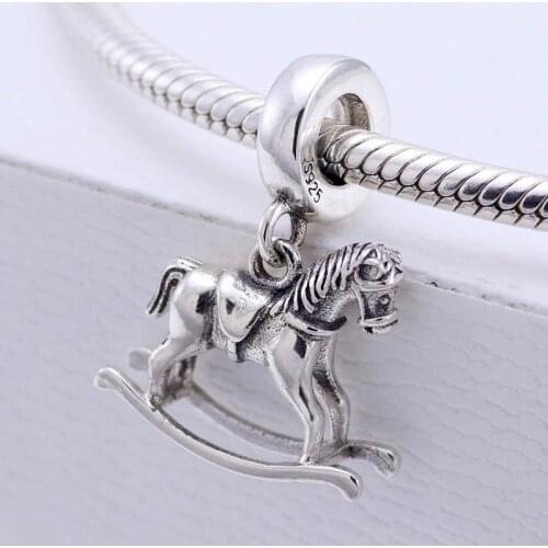 Original Vintage Cute Rocking Horse Pendant Beads Fit 925 Sterling Silver Bead Charm Bracelet Bangle DIY Jewelry