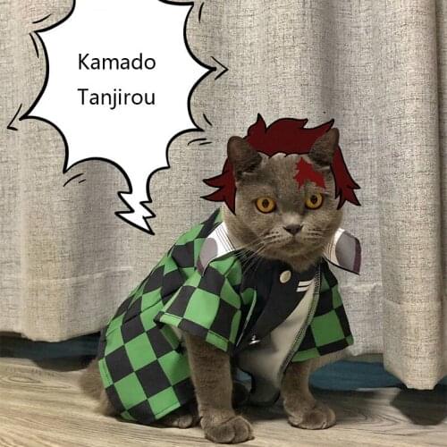 Anime Demon Slayer Kimetsu No Yaiba Kamado Tanjirou Cats Cat Cloak Pet Peripheral Corgi Teddy Dog Cos Dress Gift Halloween