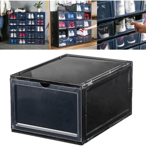 Transparent Lid Plastic Sneakers Stackable Drawer Design Shoes Storage Box Container Shoes Organizer Save Space