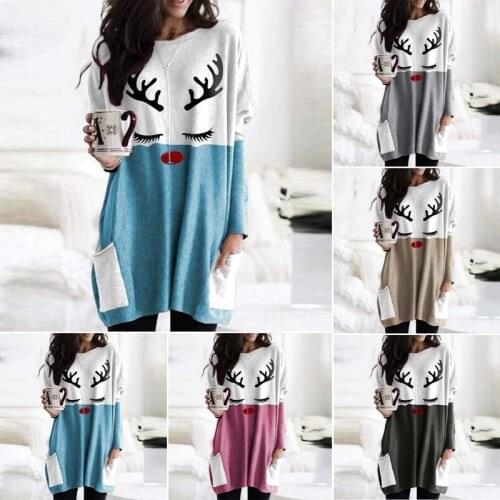 2020 New Hot style New Christmas sika deer holiday long-sleeved stitching color matching casual top