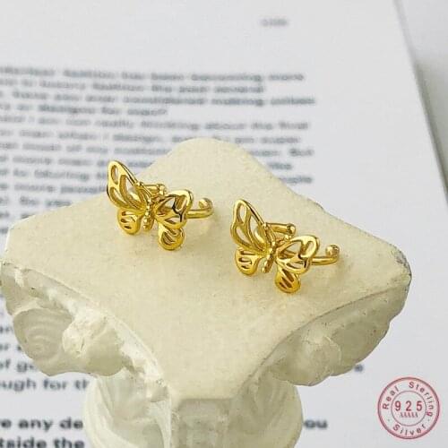 925 Sterling Silver Simple Retro Hollow Butterfly Earrings Women Charm Wedding Party Jewelry Accessories Friendship Gift