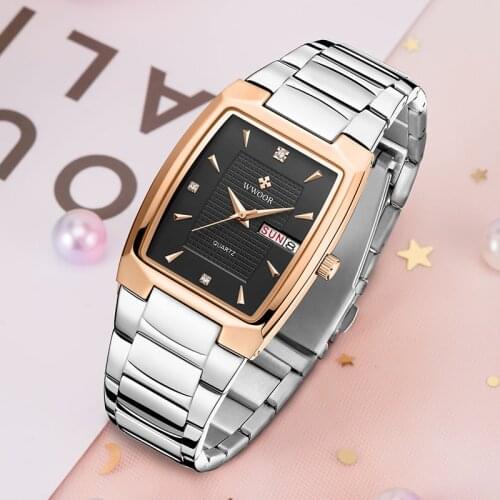 Reloj Mujer 2021 WWOOR New Fashion Ladies Watch Top Brand Luxury Square Dress Wristwatches Womens Waterproof Casual Silver Clock