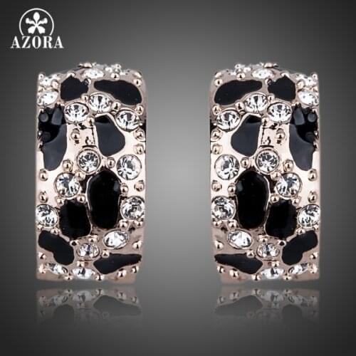 AZORA Brand Design Rose Gold Color Leopard with Austrian Rhinestones French Clip Earrings TE0068