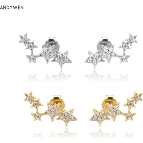 ANDYWEN 925 Sterling Silver Fine Star Long Stud Earring Clear Zircon CZ Fashion Fine Jewelry Line Star Crystal Jewelry