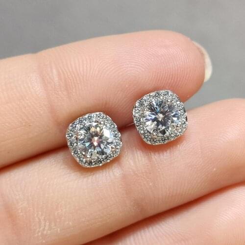 0.5 ct Diamond Test Past D Color Moissanite Square Stud Earrings 925 Sterling Silver Best Clarity Gemstone Earrings for Girls