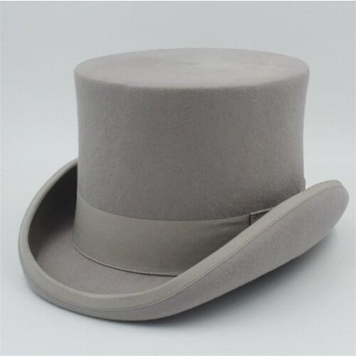 13.5CM 100% Wool Steampunk Hat Women Men Top Hat Victorian Traditional Fedoras Hat
