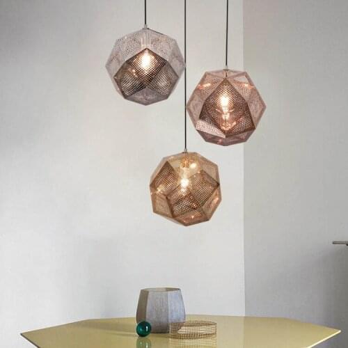 Nordic postmodern personality polyhedral ball bar counter restaurant decor stainless steel mesh geometry droplight