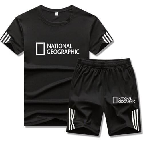 National Geographic Sportswear Mens Casual Brand Fitness Sweatshirt Two-piece T-shirt Shorts Mens Hip Hop Fashion Clothing