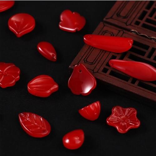 10-20pcs/lot Lampwork Red Petal Glass Beads For Jewelry Making Leaf Flower Charm Pendant DIY Necklace Earrings Accessories